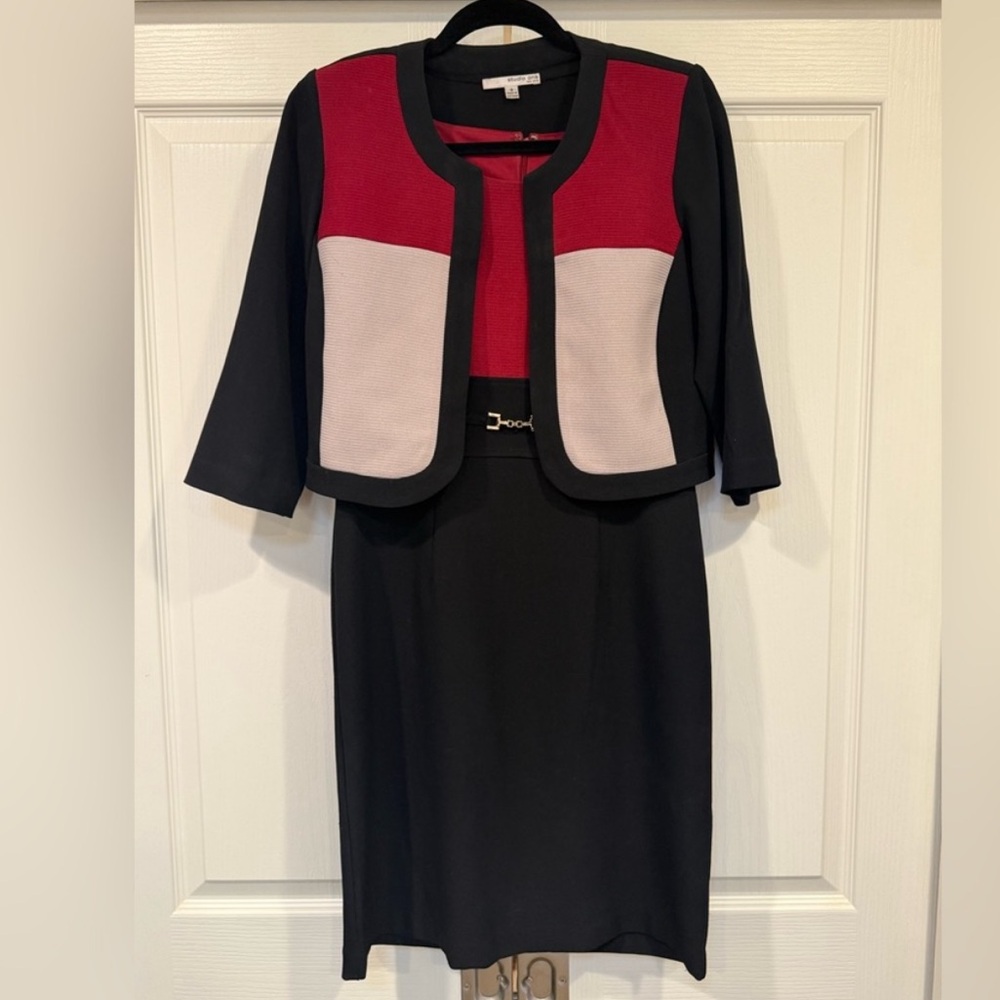 Studio One New York Red & Black Colorblock Dress with Matching Jacket Size 8